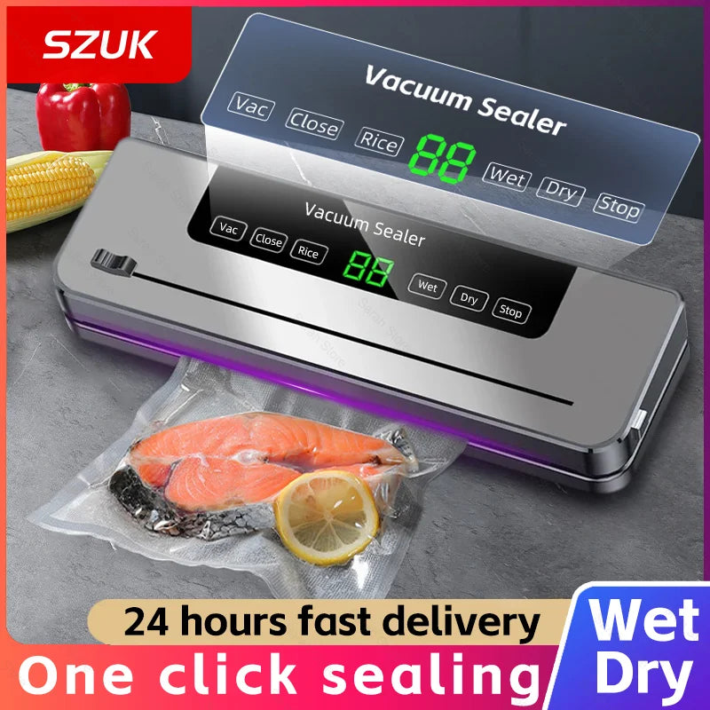 Electric Vacuum Sealer Dry Wet Food Sealed Packaging Kitchen Food Storage Seal Touch Key Built-In Cutter Knife With 10pcs Bags