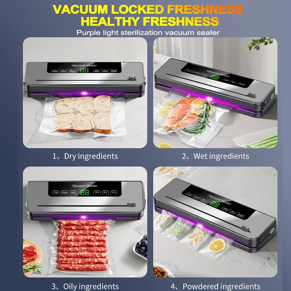 Electric Vacuum Sealer Dry Wet Food Sealed Packaging Kitchen Food Storage Seal Touch Key Built-In Cutter Knife With 10pcs Bags