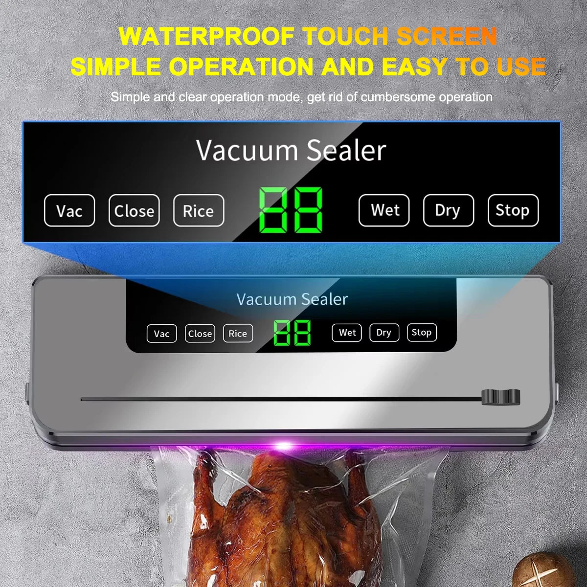 Electric Vacuum Sealer Dry Wet Food Sealed Packaging Kitchen Food Storage Seal Touch Key Built-In Cutter Knife With 10pcs Bags