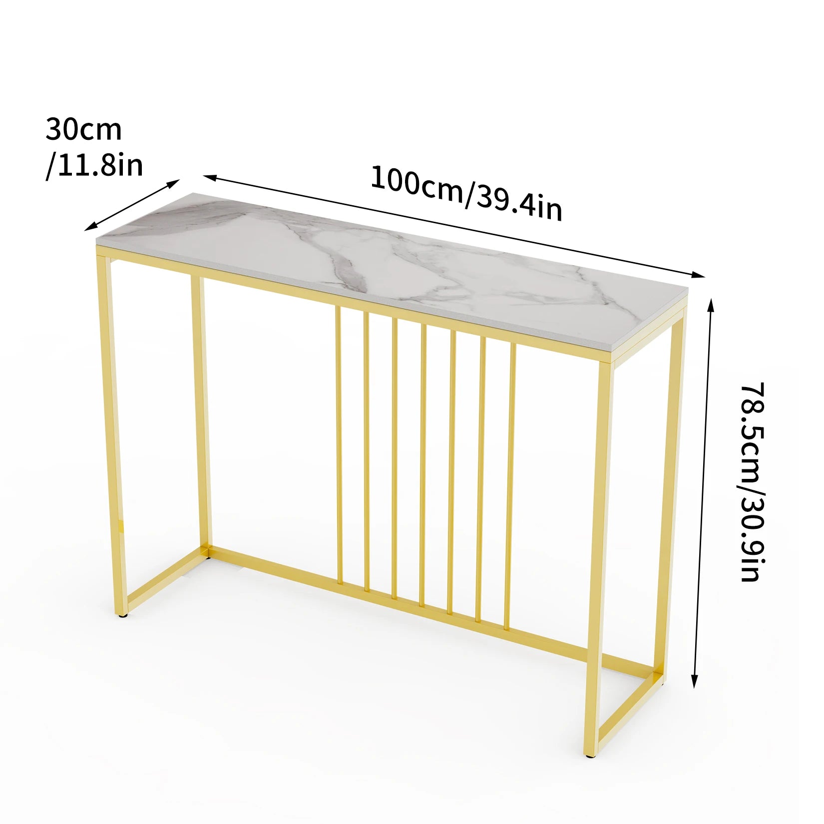 100CM Slim Narrow Hallway Console Table Scratch-proof Marble Long Bar Table Gold Legs Industrial Stand 2 Color