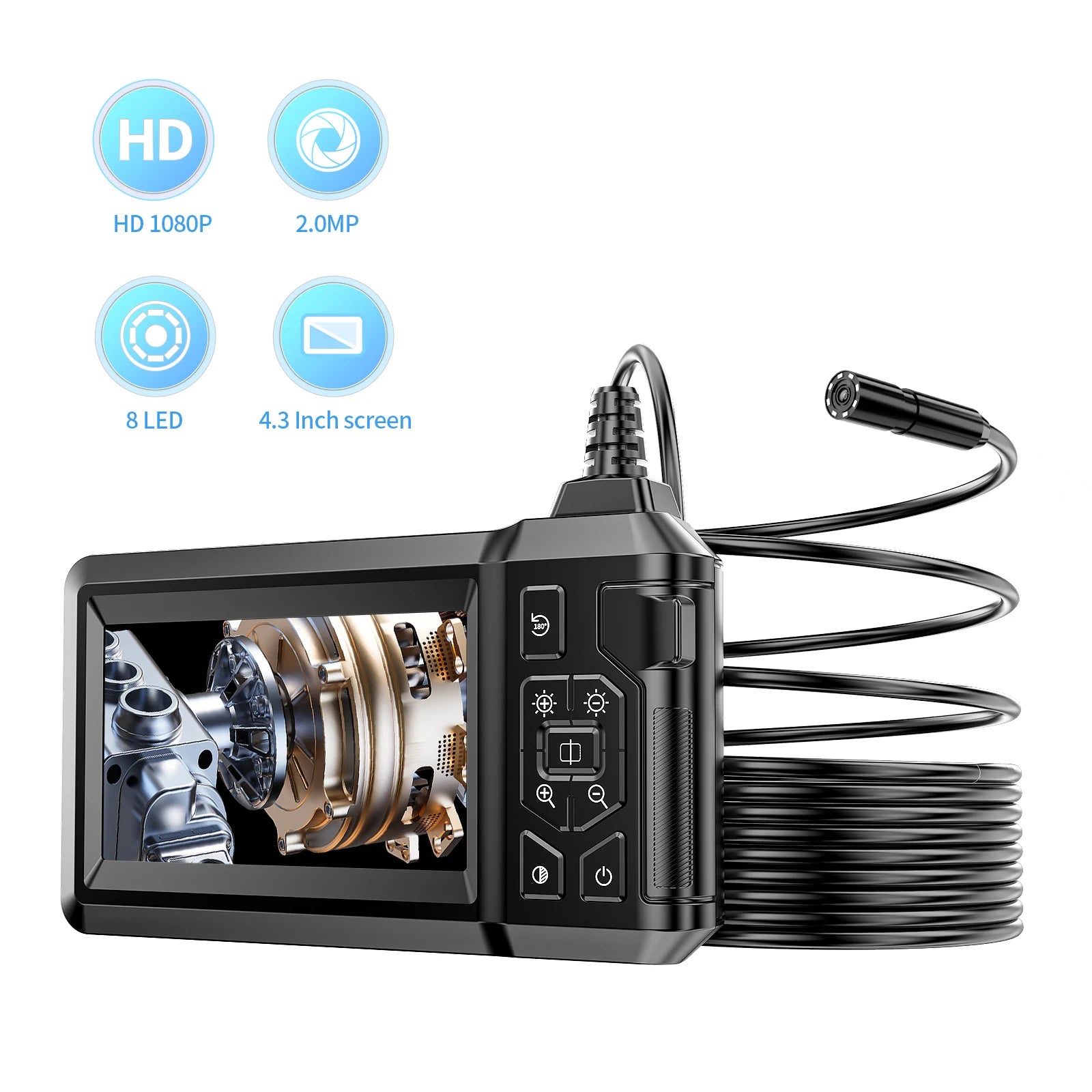 4.3" IPS LCD Borescope Sewer Camera 1080P Handheld IP67 Waterproof Snake Camera with 8 LED Lights for Car Home Automotive