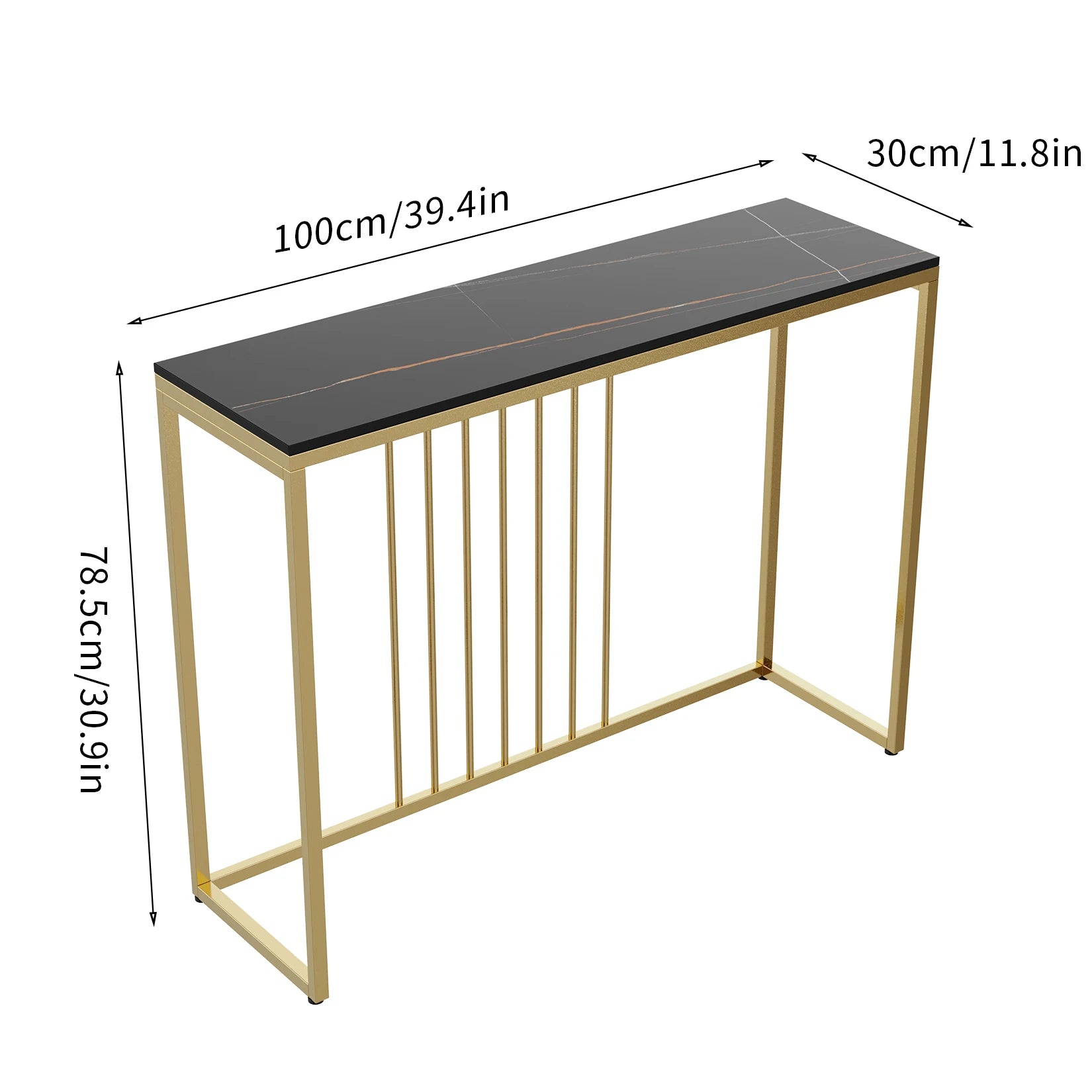 100CM Slim Narrow Hallway Console Table Scratch-proof Marble Long Bar Table Gold Legs Industrial Stand 2 Color