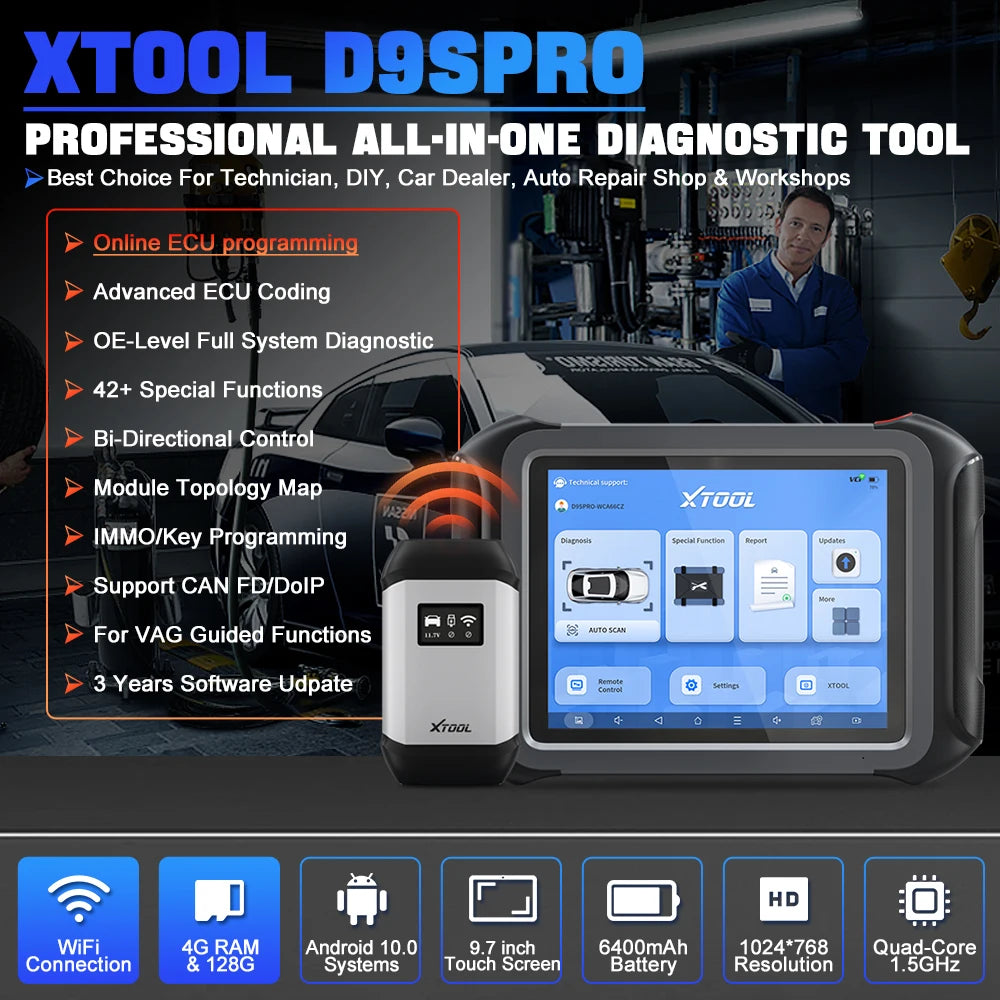 XTOOL D9S Pro Upgraded of D9Pro Car Diagnostic Tools ECU Online Programmer FCA Auto Auth  Active Test 42 Services CAN FD DoIP