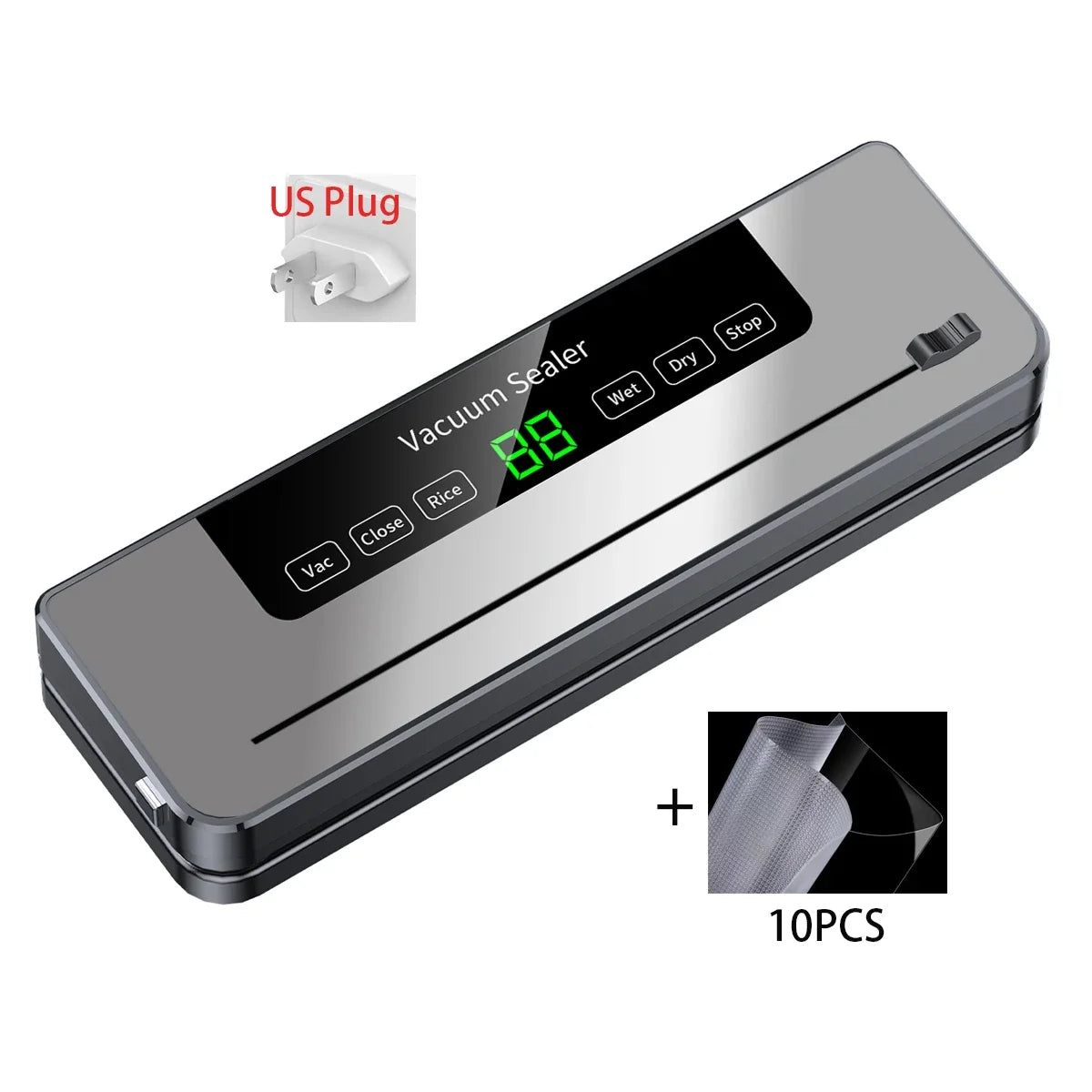 Electric Vacuum Sealer Dry Wet Food Sealed Packaging Kitchen Food Storage Seal Touch Key Built-In Cutter Knife With 10pcs Bags