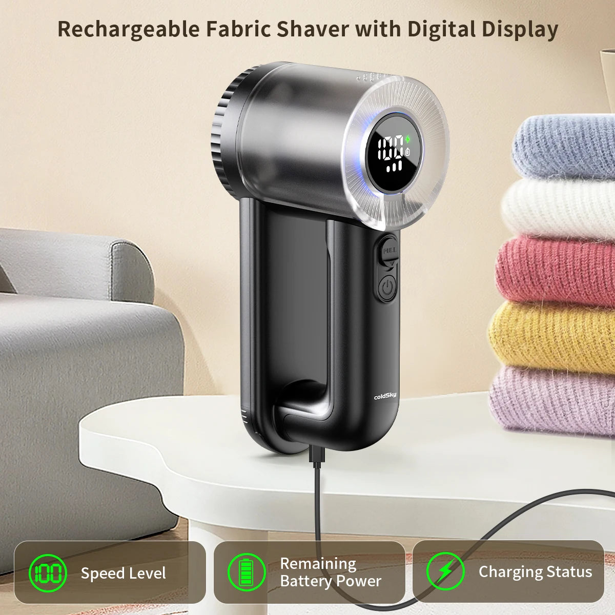 coldSky Rechargeable Fabric Shaver Electric Lint Remover with Digital Display Sweater Shaver Lint Shaver for Clothing Blanket