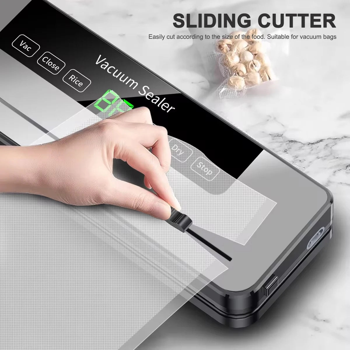 Electric Vacuum Sealer Dry Wet Food Sealed Packaging Kitchen Food Storage Seal Touch Key Built-In Cutter Knife With 10pcs Bags