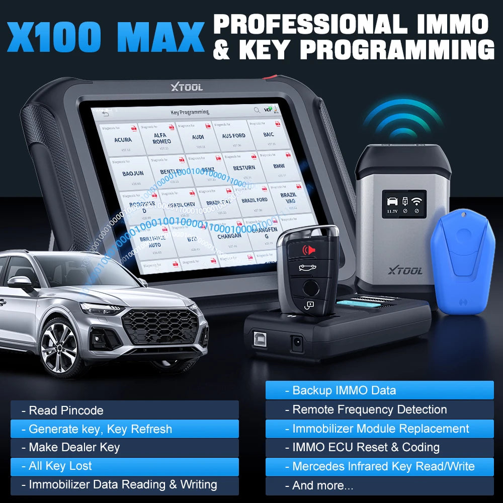 XTOOL X100 MAX Full Set IMMO Key Programmer All Key Lost Car Diagnostic Tools ECU Coding Key Generator With CAN FD DOIP Topology