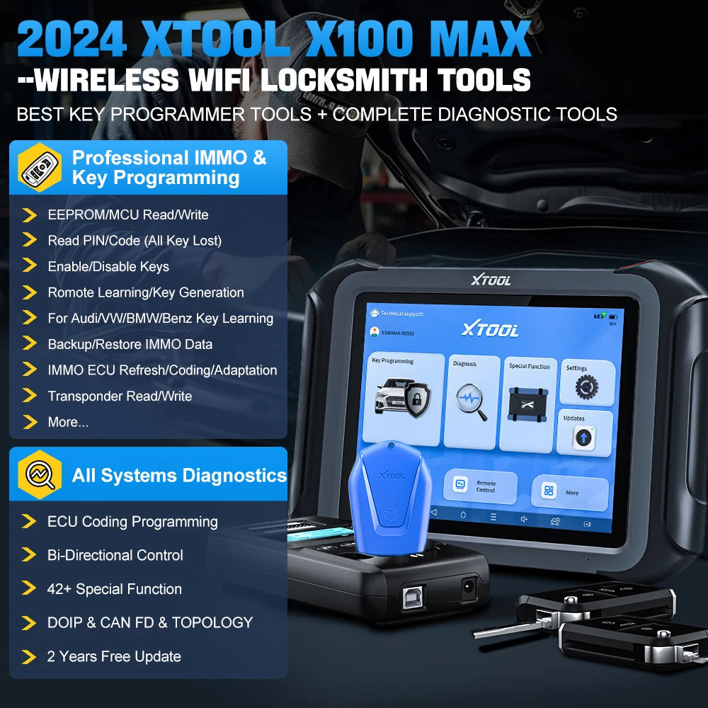 XTOOL X100 MAX Full Set IMMO Key Programmer All Key Lost Car Diagnostic Tools ECU Coding Key Generator With CAN FD DOIP Topology